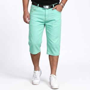 Shorts en jean bleu de haute qualité pour hommes, taille mi-haute, style décontracté, délavé, imprimé, plissé, tendance, pour l'été, style motard - Product Image 2