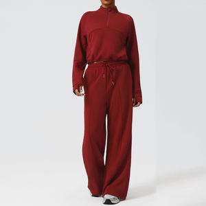 Conjunto Deportivo de Dos Piezas para Mujer, Pantalones Anchos Casuales de Cintura Alta, Sudadera, Otoño Invierno, Resistente al Viento, para Yoga - Product Image 4