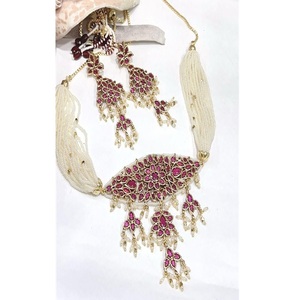 Stunning Designer High Quality Brass Gold Plated Moissanite <b>Statement</b> Fusion Women's <b>Necklace</b> Earrings Set Classic Party Gift - Product Image 1