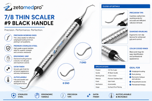 เครื่องมือขูดหินปูนฟันแบบบาง 7/8 นิ้ว พรีเมียม ทำจากสแตนเลส สำหรับงานปรับสภาพเหงือก OEM Zetomed Pro - Product Image 2