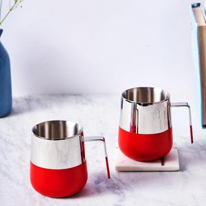 Mug à café en acier inoxydable avec poignée en silicone, tasse à thé en métal isolée, mug à double paroi moderne avec poignée - Product Image 1