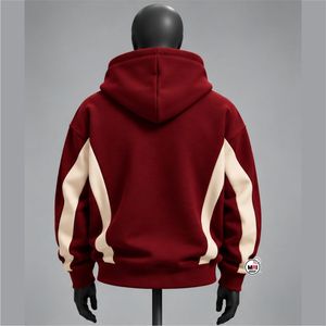 Sweat-shirt à capuche pour homme de haute qualité, couleur marron, avec empiècements crème, coupe classique, décontracté, pour l'automne, en molleton tricoté, manches longues - Product Image 4