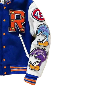 แจ็คเก็ตเบสบอลสีน้ำเงินรอยัลแบบขายส่ง แจ็คเก็ตวาร์ซิตี้สไตล์ Letterman แขนหนัง แจ็คเก็ตบอมเบอร์สำหรับผู้ชาย แจ็คเก็ตวินเทจ - Product Image 4