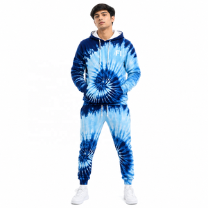 Ensemble de survêtement décontracté oversize tie-dye avec sweat à capuche et pantalon de jogging en molleton bouclette, style streetwear, pour commandes en gros - Product Image 1
