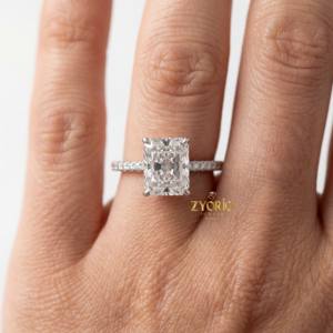 Anillo de compromiso de lujo con corte radiante, engaste catedral, diamante cultivado en laboratorio, oro macizo, anillo de boda, moderno, inspirado en la naturaleza, para fiesta - Product Image 2