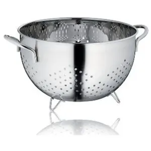 Classic round <b>stainless</b> <b>steel</b> <b>colander</b> kitchen strainer for simple rinsing and draining fruits vegetables pasta and rice - Product Image 6