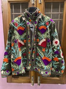Stand Collar <b>Velvet</b> <b>Jacket</b> Floral Embroidery Full Sleeve Boxy Fit Autumn Women's Coat Regular Length Handmade Design Wholesale - Product Image 3