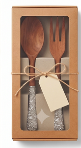 Elegante Juego de Cuchara y Tenedor de Madera con Mangos de Metal Plateado, Cubiertos Reutilizables para Mesa de Boda, Uso en Hoteles y Campamentos - Product Image 4