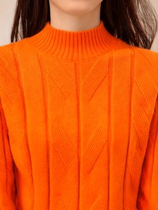 Suéter de Cuello Alto Naranja para Mujer, de Manga Larga, Tejido, Color Sólido, Informal, para Oficina, Ropa de Invierno, Lana/Cachemira - Product Image 4