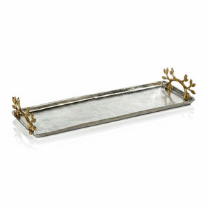Plateau de service décoratif en aluminium Royal Look, fait main, pour la maison et les hôtels, avec poignée dorée - Product Image 4