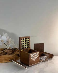 Brûleur d'encens exquis en nacre avec plateau décoratif, ensemble cadeau de luxe Mubkhar arabe pour le Ramadan, l'Aïd - Product Image 4