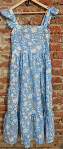 Robe longue vintage indienne en coton, robe brodée à fleurs imprimée à la main avec col carré, longueur maxi pour l'été - Product Image 2