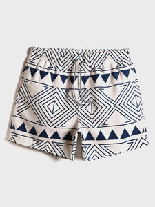 Short de bain décontracté pour homme à motif géométrique, séchage rapide, avec cordon de serrage, longueur courte, taille mi-haute, imprimé blanc - Product Image 1