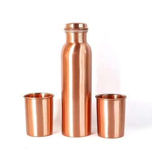 Mirror Finish Embossed <b>Copper</b> Water Bottle Wide Mouth Leakproof <b>Screw</b> Cap Reusable Tabletop Drinking Bottle for Home Office - Product Image 6