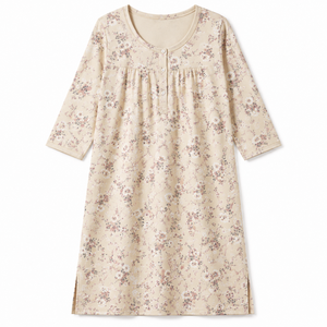 Camisón Floral de Franela para Mujer, 100% Algodón, Manga Larga, Cierre de Botones, Vestido de Dormir para Estar en Casa - Product Image 1