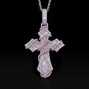 Iced Two Tone Thorn <b>Cross</b> Pendant <b>Necklace</b> <b>Men</b> Hip Hop CZ Moissanite <b>Silver</b> Gold Plated Religious Jewelry Charm Gift - Product Image 3