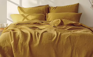 Ensemble de housse de couette en lin jaune uni, 3 pièces, lavable, literie pour la maison, style simple, ensembles de housses de couette - Product Image 5