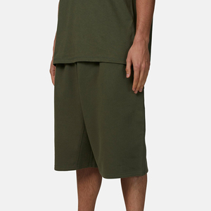 Men's Solid Color Cotton Bermuda Shorts Mid Waist <b>Elastic</b> Comfortable Casual Style Green - Product Image 3