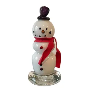 Op Maat Gemaakte Witte Handgemaakte Keramische Sneeuwpop Voor Kerstdecoratie Acryl Sneeuwpop Vloeibare Glitter Led Lantaarn