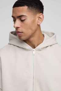 Men's Oversized Hooded Zip-Up <b>Sweatshirt</b> Solid Color French Terry Cotton Breathable Autumn Regular Fit Knitted - Product Image 5