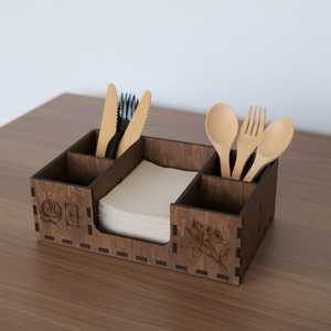 Premium Handmade Wooden Cutlery Holder Rustic Tabletop Utensil Container - Product Image 3