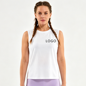 Camiseta sin Mangas Blanca para Mujer, Cuello Redondo, Color Sólido, Transpirable, de Poliéster, Corte Regular, para Todas las Temporadas, Ropa Deportiva Informal - Product Image 5