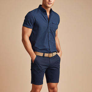 Pantalones cortos chinos para hombre, confeccionados con tela elástica de algodón de primera calidad, que ofrecen comodidad, un estilo casual elegante, una sensación transpirable y un ajuste ceñido. - Product Image 6