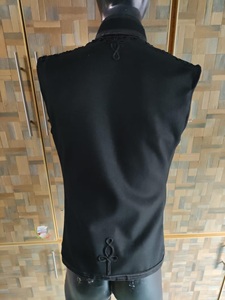Chaqueta Bomber Negra para Hombre, Estilo Inglés, Doble Botonadura, Cuello Alto, Forro de Piel Sintética, Bordado Dorado, Botones Plateados, para Invierno - Product Image 6