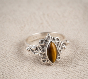Natural Brown <b>Tiger</b> <b>Eye</b> Marquise Gemstone <b>Ring</b> 925 Silver Vintage Boho Filigree Statement Rose Gold Yellow Gold Handmade Plated - Product Image 4
