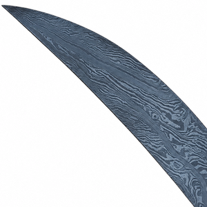 Cuchillo de Caza Curvo con Patrón Damasco Azul Gris, Mango de Metal Trenzado Negro, Agarre de Gancho y Bucle, Herramienta de Corte para Camping al Aire Libre - Product Image 4