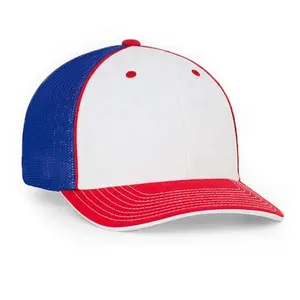 사용자 정의 6 패널 야구 모자 소프트볼 파란색과 흰색 맞춤형 로고 자수 맞춤형 디자인 트럭 모자 야구 모자