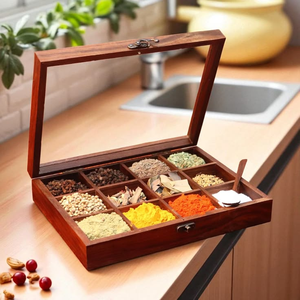 Handcrafted Hexagonal Wooden Spice Containers with Spoon Low Cost <b>Kitchen</b> <b>Accessories</b> for Party by blossom craft india - Product Image 4