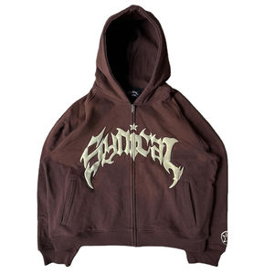 Sweat-shirt à capuche zippé intégral personnalisé pour homme, 100% coton, coupe oversize, en molleton respirant, imprimé délavé à l'acide, effet soleil éclairé - Product Image 3