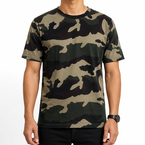 เสื้อยืดผู้ชายลายพรางพิมพ์ลาย AOP แฟชั่นทันสมัย ผ้าฝ้าย 100% คอกลม แขนสั้น สวมใส่สบายๆ สำหรับกิจกรรมกลางแจ้งทุกฤดู รับผลิตแบบ OEM/ODM - Product Image 1