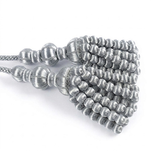 Garniture décorative en fils de soie argentés pour textile de maison, durable, avec pompons perlés - Product Image 3