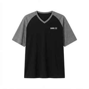 Women's Black Gray Raglan Sleeve <b>V</b>-<b>Neck</b> <b>T</b>-<b>Shirt</b> Loose Fit 100% Cotton Casual Jersey Print Logo Top Spring Summer - Product Image 6