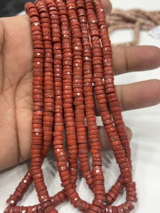 Perles de pierres précieuses de haute qualité pour la fabrication de bijoux, 17 pouces, jaspe naturel faceté, forme Heishi, taille 7-8 mm - Product Image 5