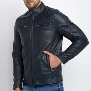 Chaqueta de cuero genuino suave con detalles minimalistas para hombre, chaqueta de motociclista de cuero genuino envejecido para hombre - Product Image 2