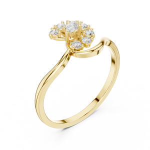 Anillo de Diamantes Cultivados en Laboratorio con Diseño Floral en Oro Amarillo para Mujer, con Piedras Marquise y Redondas, Elegante Anillo de Promesa - Product Image 4
