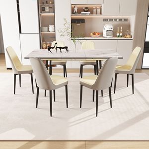 Set Tavolo da Pranzo Espandibile 47'' e 63'' per 2-6 Persone con Eleganti Sedie Imbottite in Tessuto PU per Sala da Pranzo - Product Image 4