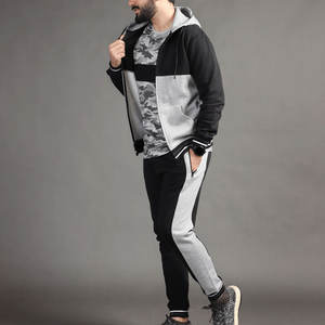 Ensemble de jogging de maternité haut de gamme pour hommes |   Ensemble de survêtement à capuche imprimé camouflage gris chiné noir obsidienne |   100% coton - Product Image 2