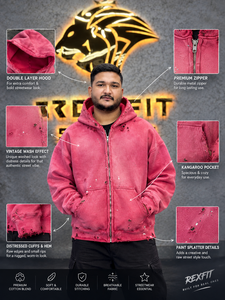 Custom Heavyweight Sun Faded <b>Vintage</b> Wash Zip Up Hoodie <b>Oversized</b> Distressed Paint Splatter Hooded <b>Sweatshirt</b> - Product Image 6