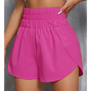 Shorts de sport taille haute vert menthe uni, taille élastique, tricoté, respirant, pour femme - Product Image 6