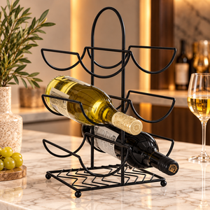 Soporte para Botellas de Vino de Hierro con Acabado Cromado, Soporte Individual con Marco Arqueado y Base Elevada para Mostrador, Barra y Mesa - Product Image 5