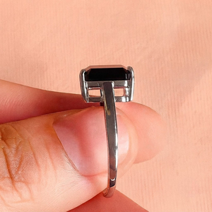 Wholesale Rhaya Jewels Women's Romantic Rhodium Plated Black Onyx <b>Ring</b> Sterling <b>Silver</b> Emerald Cut Prong Setting <b>Solitaire</b> - Product Image 3