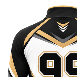 Camiseta Deportiva Negra, Dorada y Blanca con Cierre de Cremallera, Manga Larga, para Entrenamiento Atlético, Running, Ropa Deportiva de Equipo, Personalizable - Product Image 4