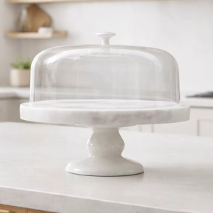 Luxury <b>Marble</b> <b>Cake</b> Dome With Glass Lid Stylish <b>Cake</b> <b>Stand</b> For Serving Pastries Desserts And Bakery Items - Product Image 1