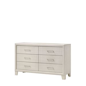 Comò Contemporaneo a Sei Cassetti, 1 Pezzo, Mobiletto Laterale in Legno Bianco/Beige, Arredamento Moderno - Product Image 1