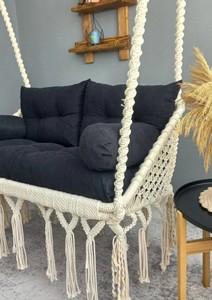 <b>Macrame</b> Hammock Chair, Large <b>Macrame</b> Rectangle Swing, Hanging Cotton <b>Macrame</b> Hammock Chair - Product Image 2