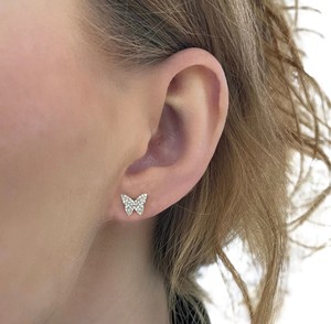 Butterfly Lab Diamond Stud Earrings 10K 14K Solid Gold Round Lab Grown Diamonds Dainty Fine Jewelry Elegant Anniversary Everyday - Product Image 6